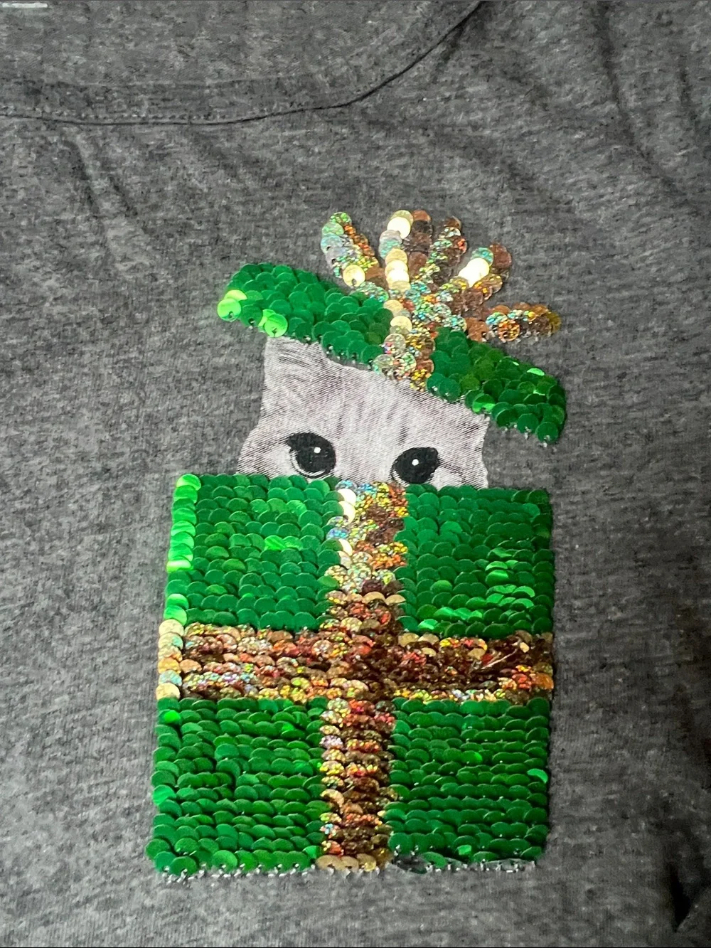 Old Navy Gray Long Sleeve Tee with Sequin Holiday Gift Pocket